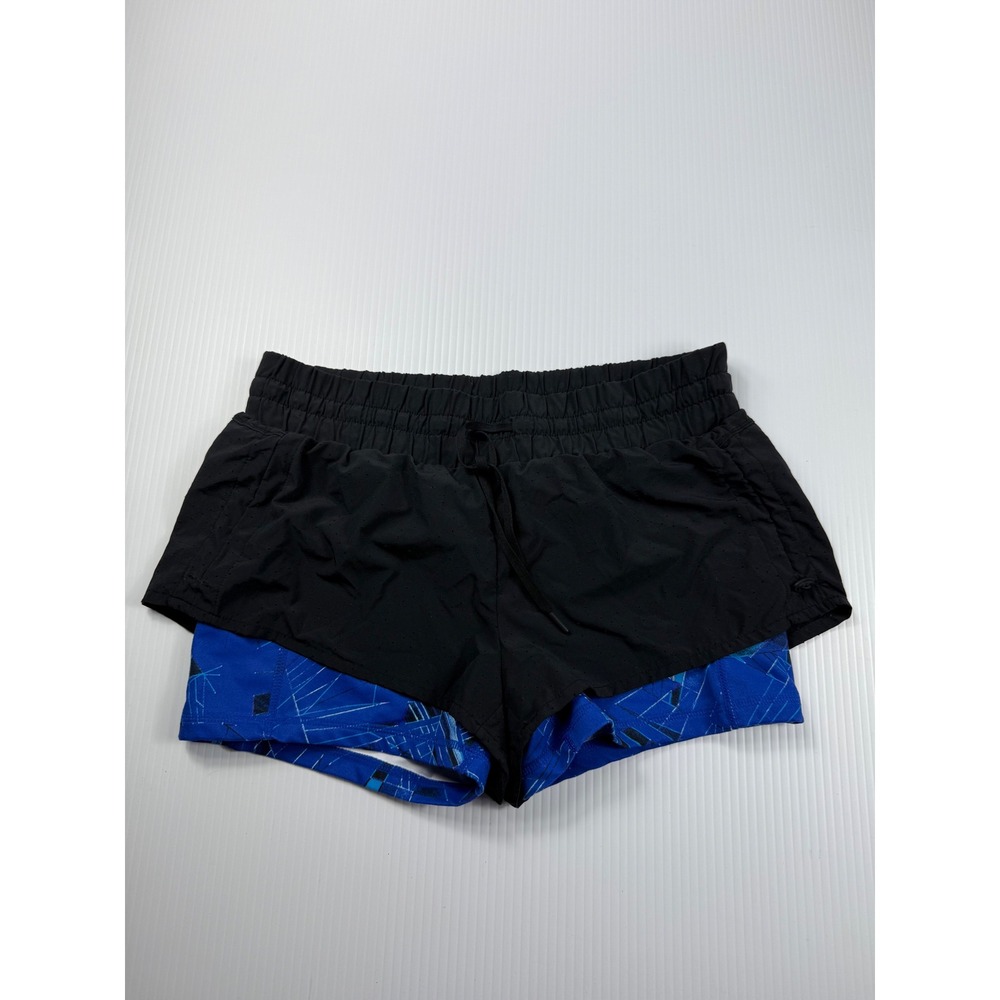 Zella Running Shorts Athletic Layered Black Blue Geometric Size S